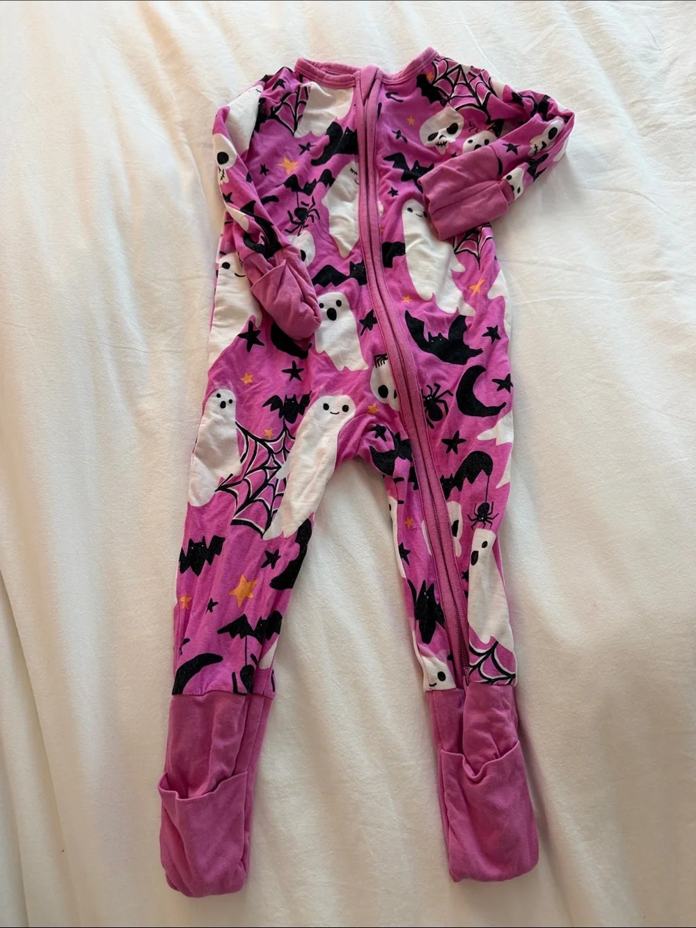 Little Sleepies Pink Halloween Ghost & Bat Footed One-Piece glow in the dark - Picture 1 of 1
